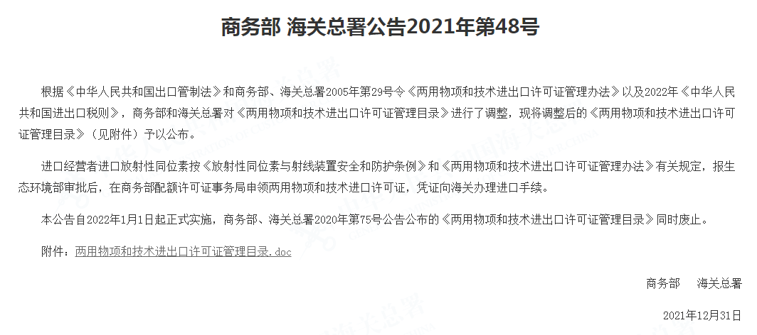 進出口許可證,目錄,化學品,海關總署,商務部,48號令