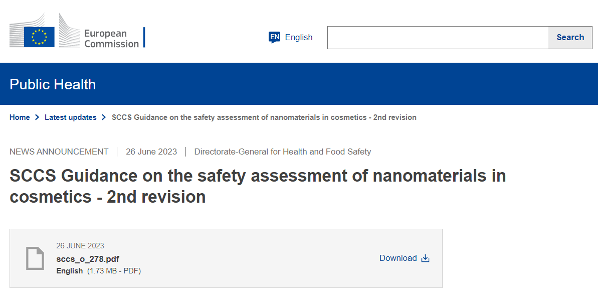 歐盟SCCS,化妝品,納米材料,安全性評