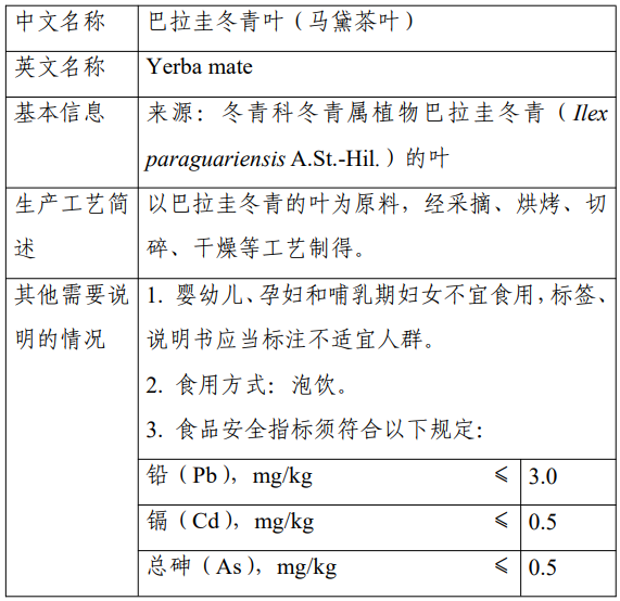 新食品原料,巴拉圭冬青葉,食品,嬰幼兒,國家食品安全風險評估中心,征求意見