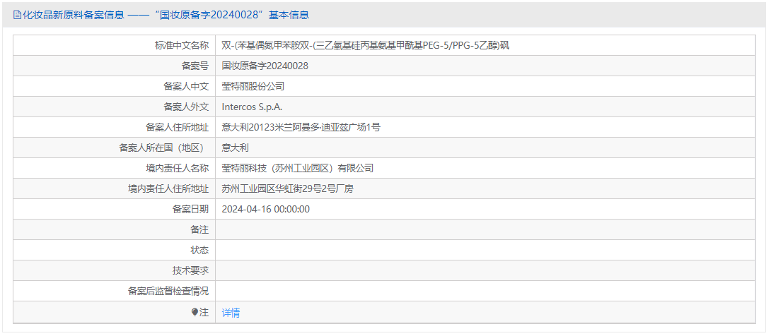 瑞旭集團,企業,化妝品,新原料,備案號